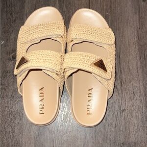 “Prada” Women's Beige Woven Sandals